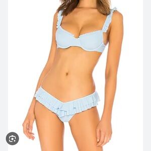 Women's Light Blue Ruffle Bikini